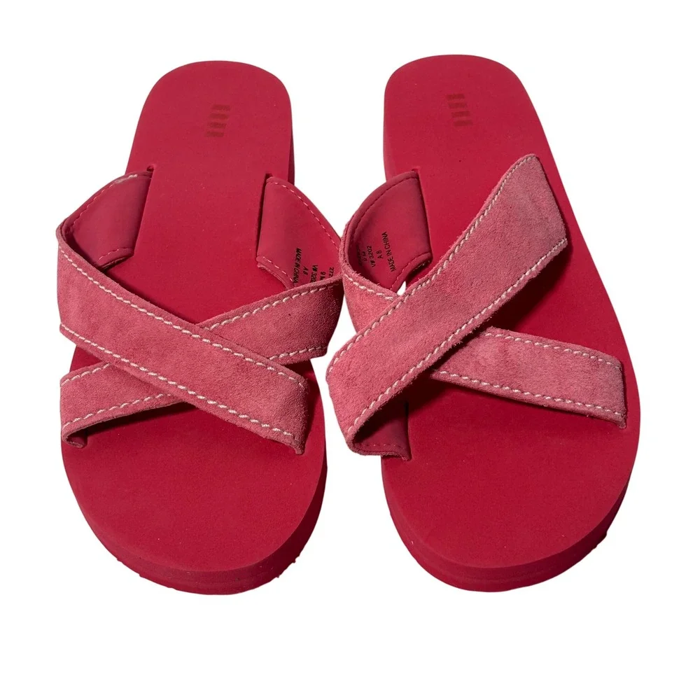 Lands‎ End Womens Fuchsia Pink Suede Crisscross Platform Sandals 9M
